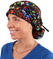 Banded Bouffant Surgical Scrub Cap - Pickleball Mania with Black Ties - Banded Bouffant Surgical Scrub Caps - Sparkling EARTH