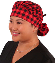 Banded Bouffant Surgical Scrub Cap - Black & Red Buffalo Checks