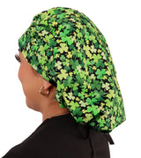 Banded Bouffant Surgical Scrub Cap - Clover Clusters with Black Ties