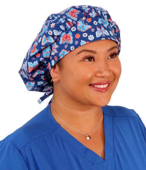 Banded Bouffant Surgical Scrub Cap - All American Butterflies - Banded Bouffant Surgical Scrub Caps - Sparkling EARTH
