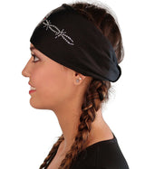 Embellished Stretch Headband - Black Headband with Skull Barbed Wire Rhinestud/Stone Design