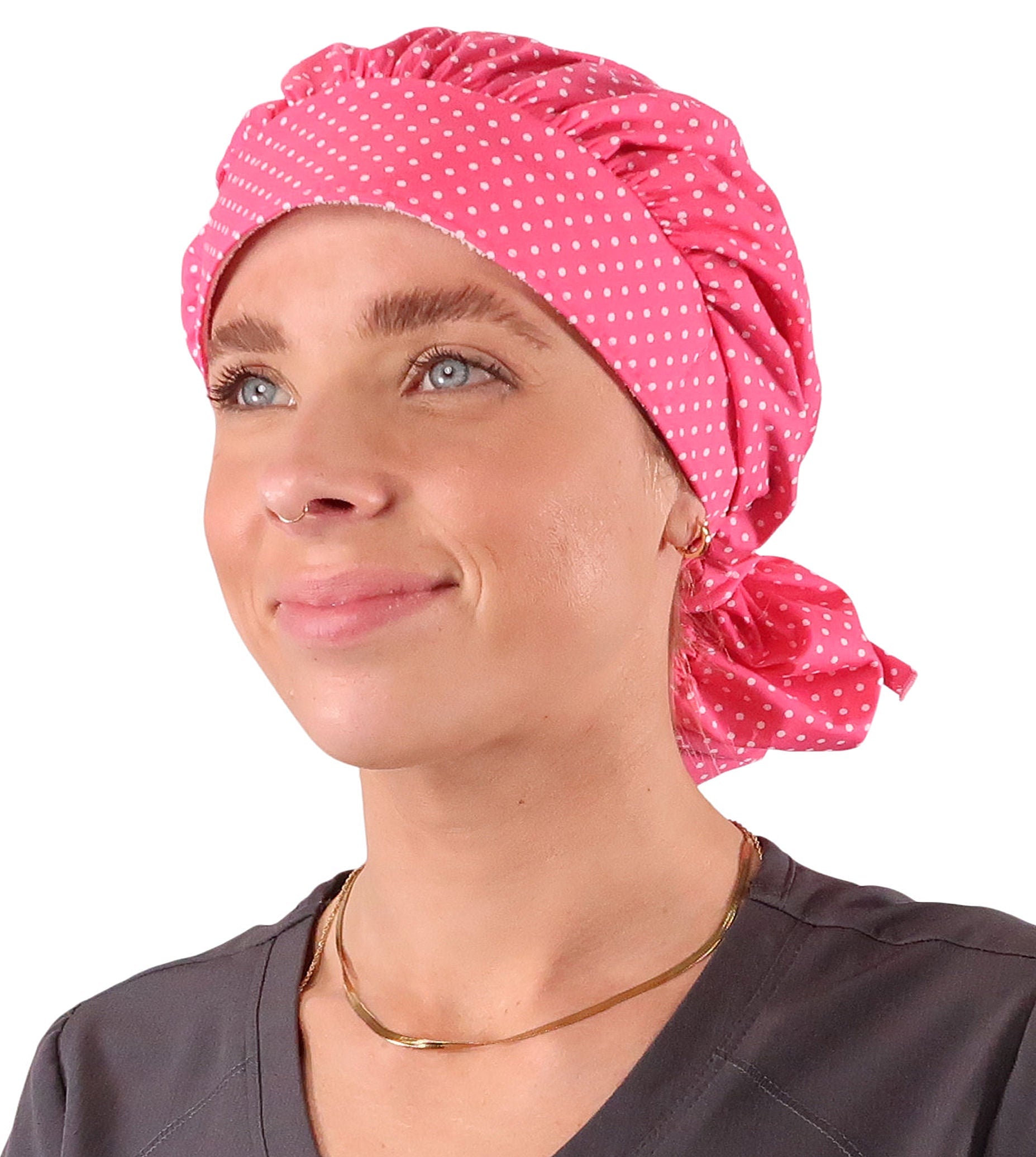Banded Bouffant Ponytail Scrub Cap - Delightful Polka Dots Banded Bouffant Surgical Scrub Caps