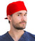 Front Facing View of a Man Wearing a Classic Cotton Surgical Scrub Cap - Red Scrub Cap