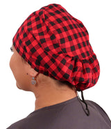 Euro Style Riley Comfort Scrub Cap - American Made - Black & Red Buffalo Check