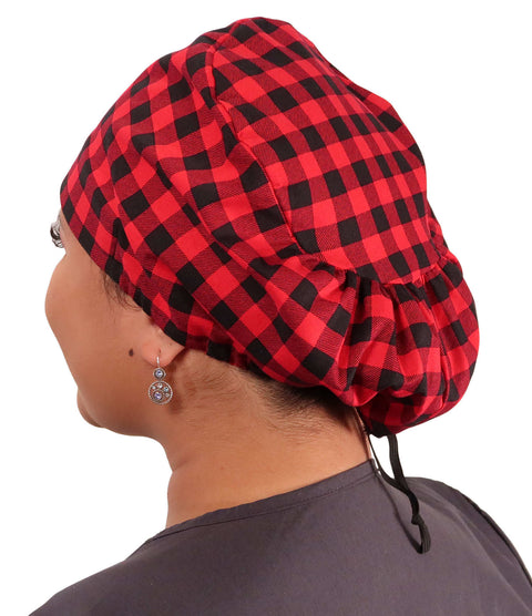 Euro Style Riley Comfort Scrub Cap - American Made - Black & Red Buffalo Check
