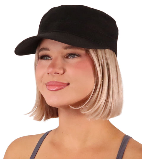Adjustable Military Style Cadet Cap – 100% Cotton with Hook & Loop Closure - Black Cap
