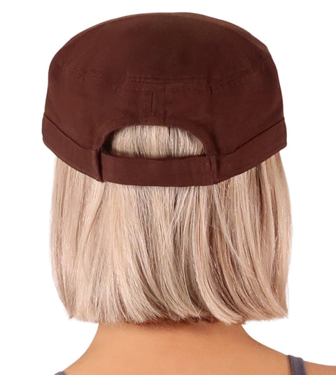 Adjustable Military Style Cadet Cap – 100% Cotton with Hook & Loop Closure - Solid Brown