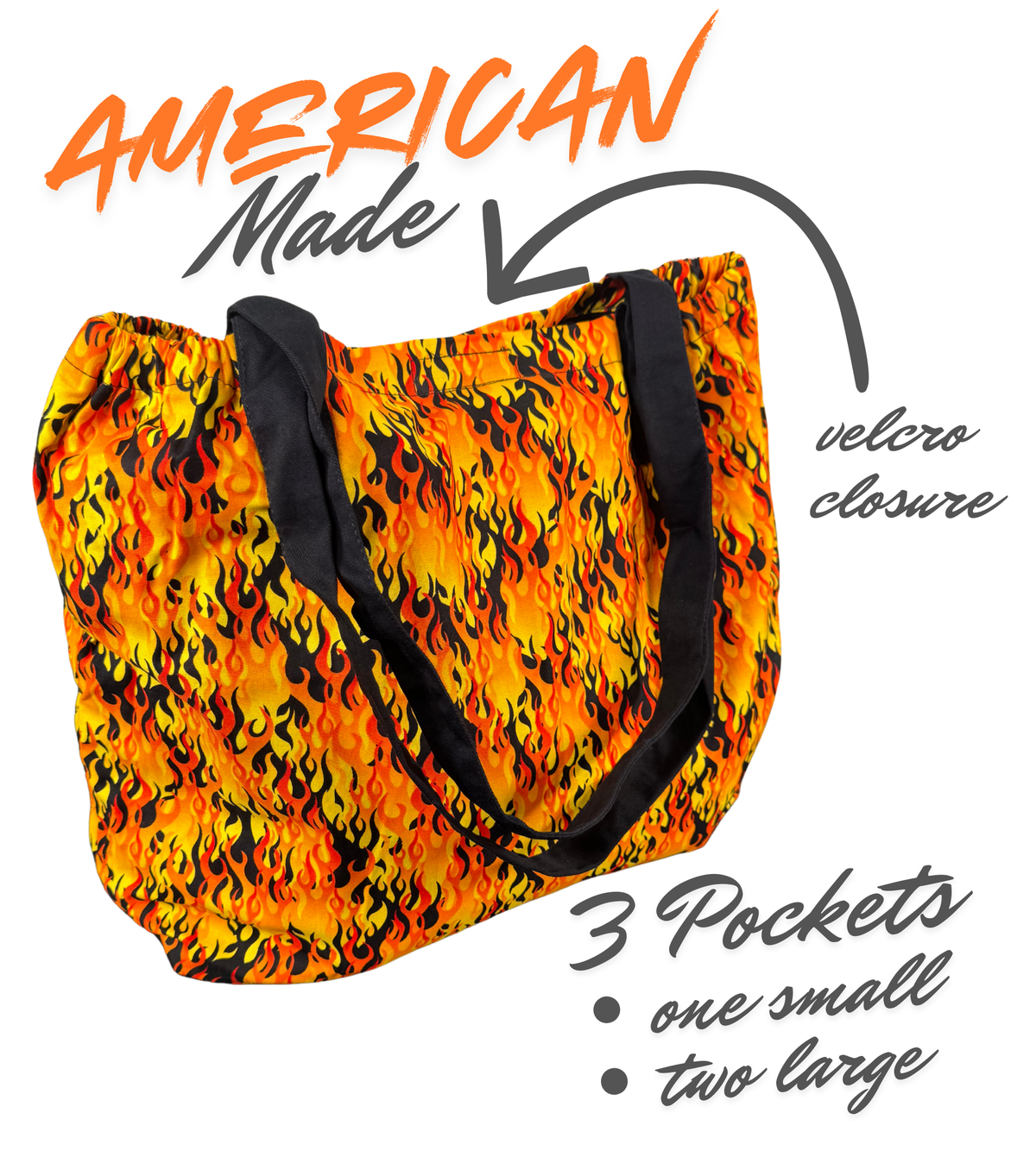 Eco-Friendly Tote Bags with Multiple Pockets and Amazing Patterns - Raw Flames