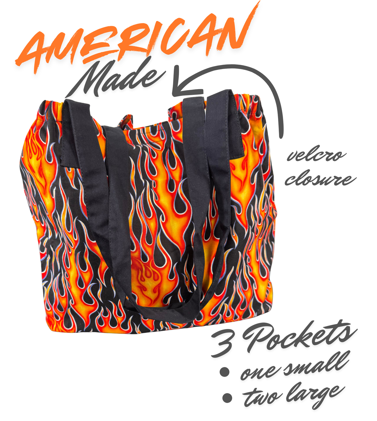 Eco-Friendly Tote Bags with Multiple Pockets and Amazing Patterns - Hot Rod Flames