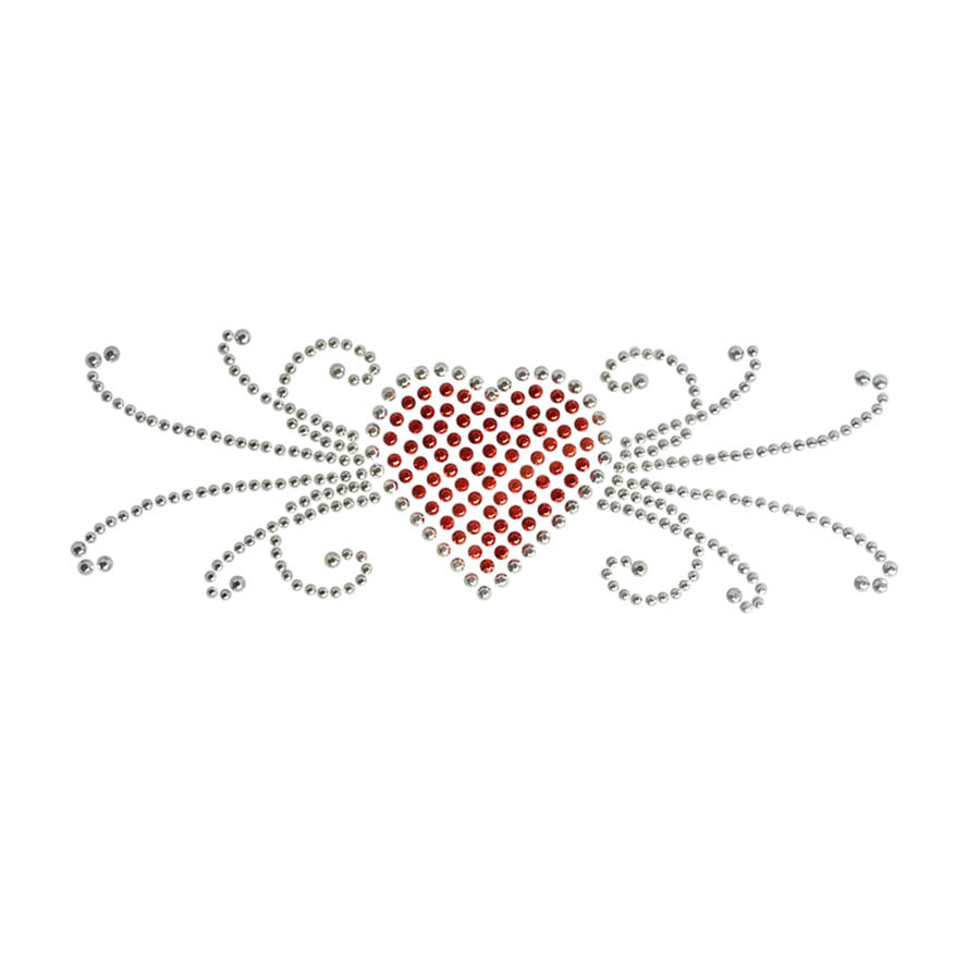 Embellished Skull Caps: Stylish and Unique Headwear - Black Skull Cap with Red Heart &amp; Swirls Rhinestud Stone Design