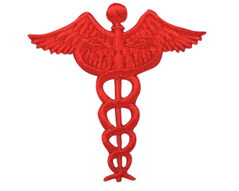 Embellished Euro Style Riley Comfort Scrub Cap - American Made - Navy Cap with Red Caduceus Patch