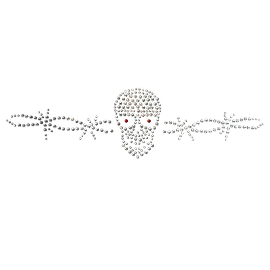 Embellished Skull Caps: Unique Headwear - Black Skull Cap with Skull & Barbed Wire Rhinestud/Stone Design Classic Skull