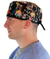 Surgical Cap - Fiesta De Los Muertos with Black Ties