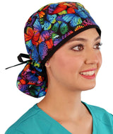 Big Hair Surgical Scrub Cap - Butterfly Me Away with Black Ties