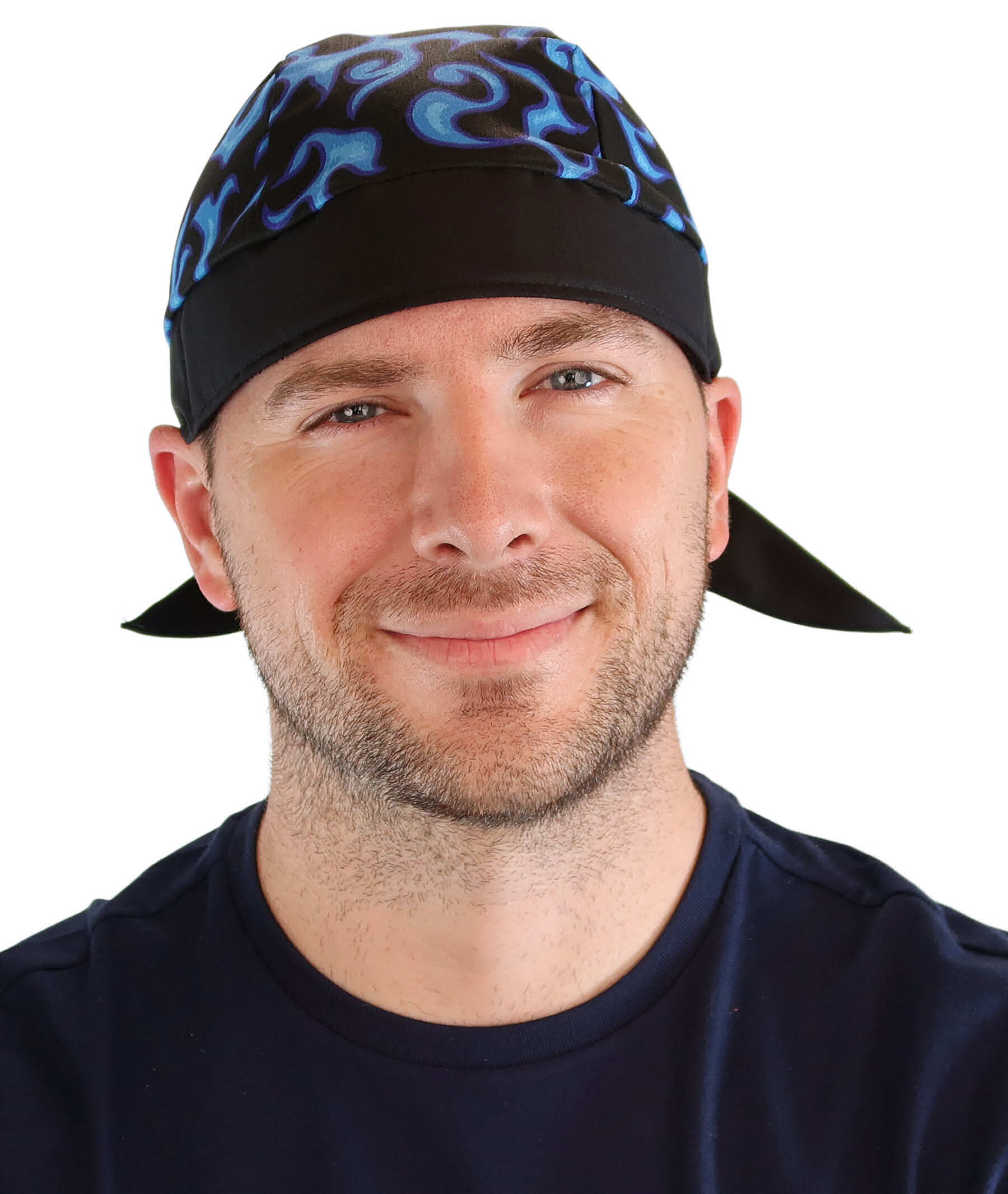 Breathable Cotton Skull Caps: Perfect for Any Activity - Blue Liquid Flames on Black Classic Skull Caps