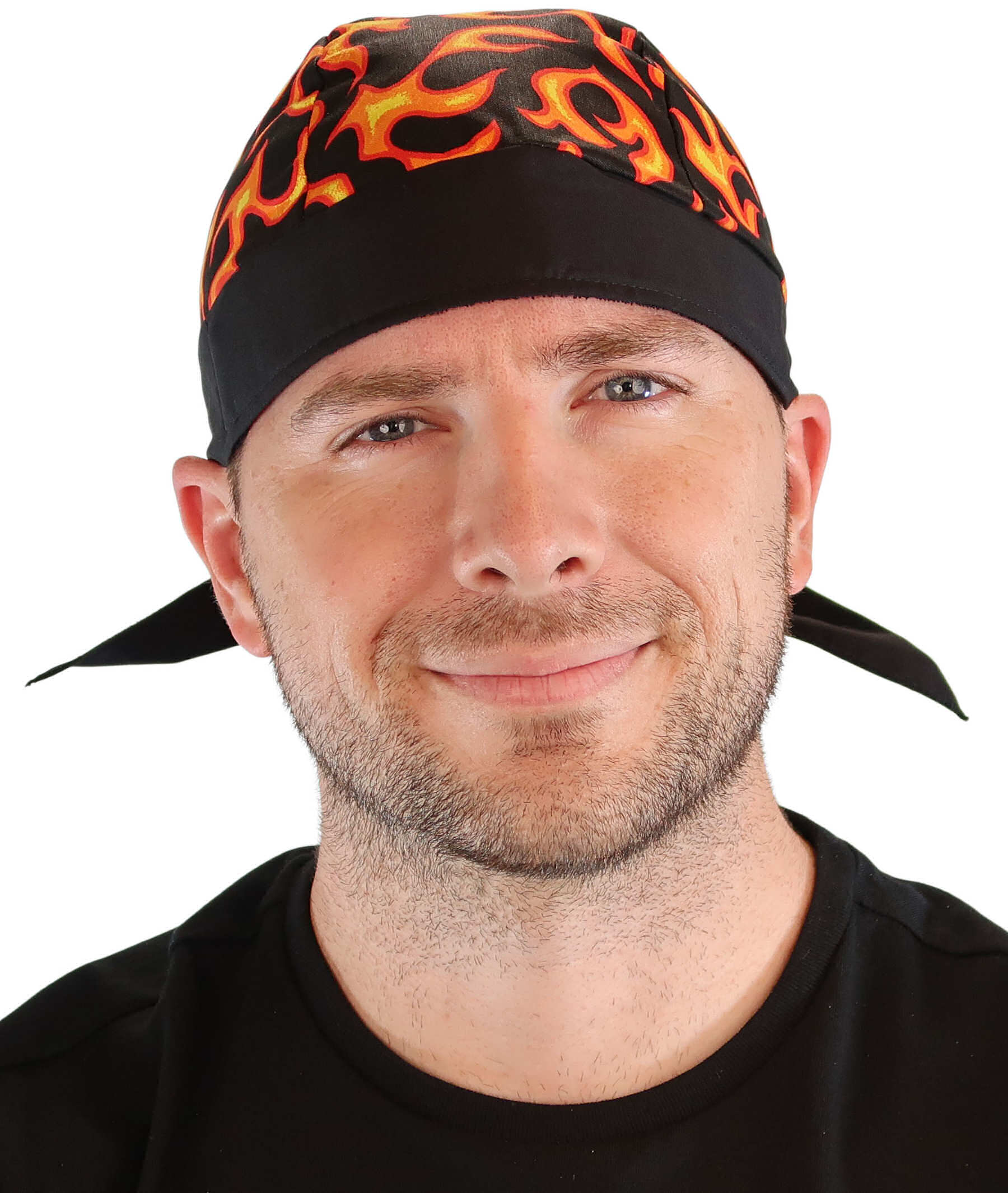 Breathable Cotton Skull Caps: Perfect for Any Activity - Liquid Orange Flames on Black Classic Skull Caps