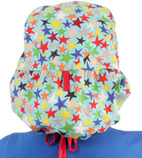 Big Hair Surgical Scrub Cap - Multi Color Stars with Red Ties