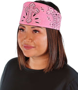 Chop Top Biker Style Headbands - Pink Cross Paisley with Rhinestones