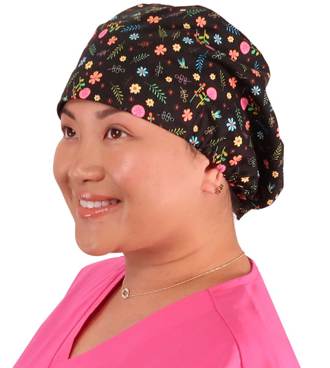 Riley Comfort Surgical Cap - Wildflower Wonders on Black