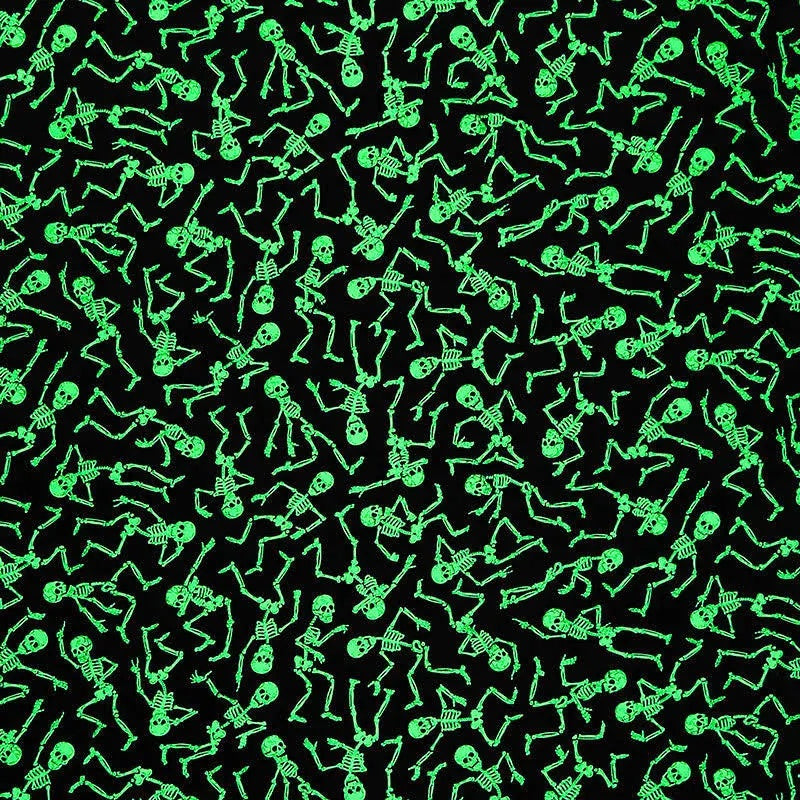 Classic Cotton Surgical Scrub Cap - American-Made with Sweatband - Dancing Skeletons with Black Ties (Glow In The Dark)