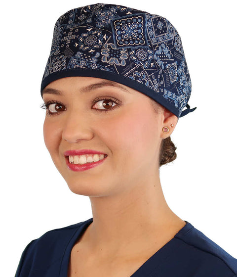 Surgical Scrub Cap - Bandana Bonanza with Navy Ties