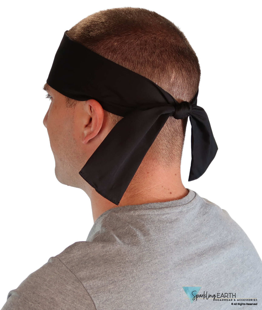 Adjustable Double Sided Martial Arts Headband with Squared Ends - Made in USA - Black Martial Arts Headbands