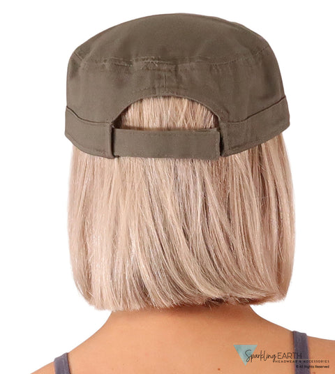 Adjustable Military Style Cadet Cap – 100% Cotton with Hook & Loop Closure - Solid Olive Cadet Caps