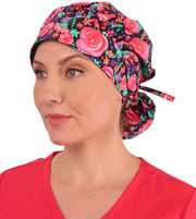 Banded Boufffant Surgical Scrub Cap - Pretty in Pink Roses - Banded Bouffant Surgical Scrub Caps - Sparkling EARTH