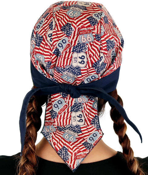 Classic Skull Cap - Patriotic Route 66 Flags with Navy Band