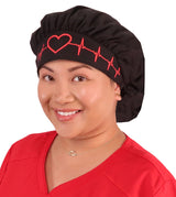 Banded Bouffant Surgical Scrub Cap - Red Beating Heart