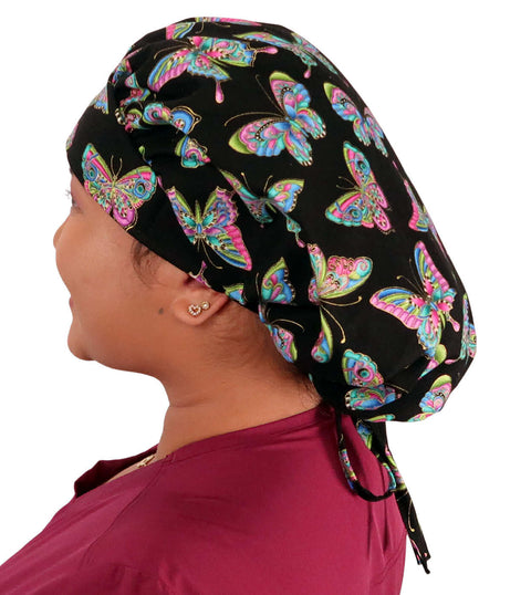 Banded Bouffant Surgical Scrub Cap - Metallic Butterflies A Flutter - Banded Bouffant Surgical Scrub Caps - Sparkling EARTH