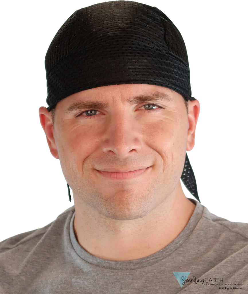 Air Flow Skull Caps - Ultimate Comfort Ventilation and Breathability - Black on Black Stretch Mesh Skull Caps