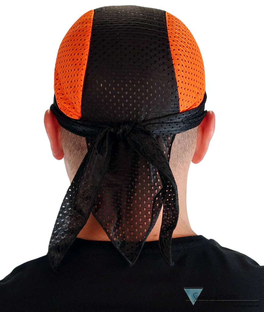 Air Flow Skull Caps - Ultimate Comfort Ventilation and Breathability - Orange and Black Stretch Mesh Skull Caps