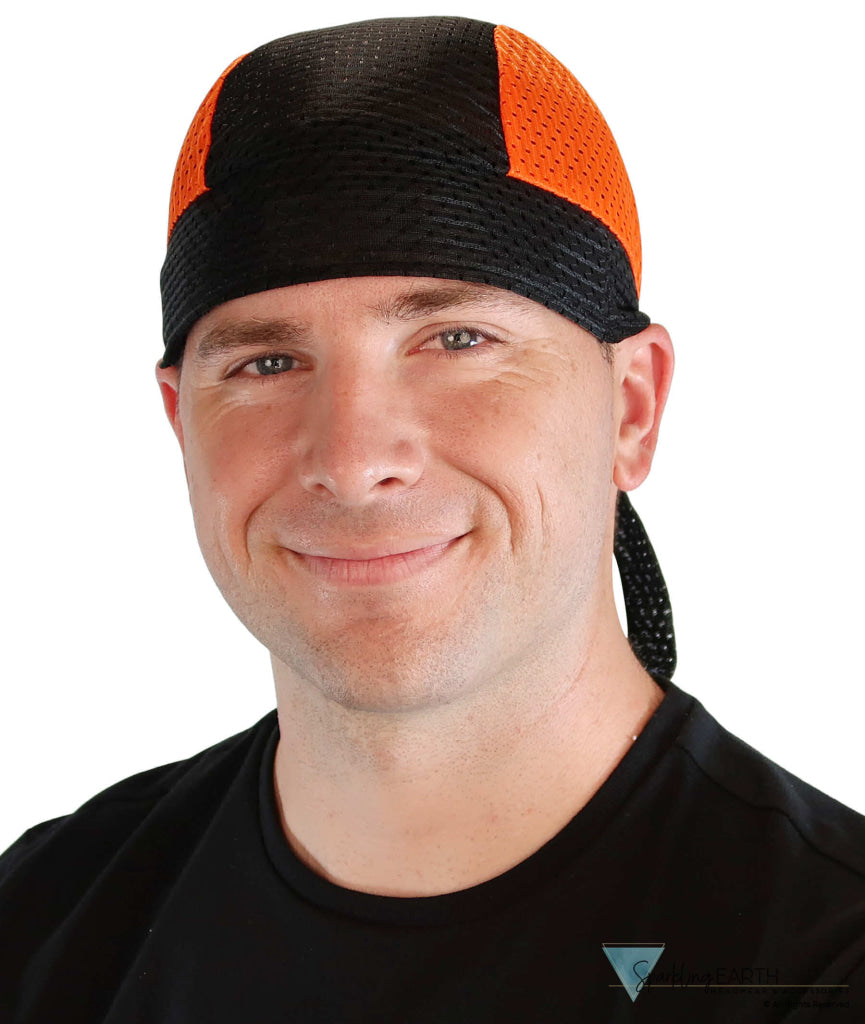 Air Flow Skull Caps - Ultimate Comfort Ventilation and Breathability - Orange and Black Stretch Mesh Skull Caps