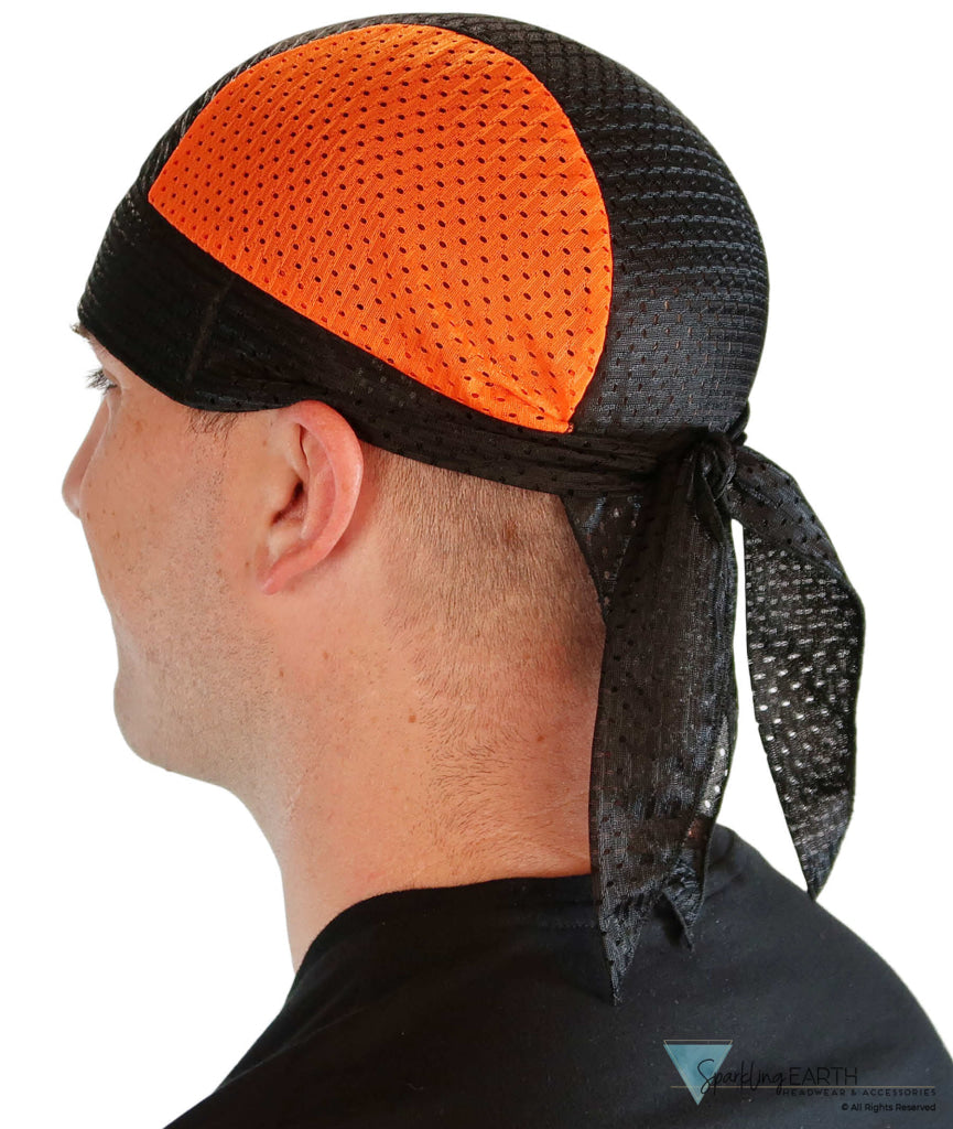 Air Flow Skull Caps - Ultimate Comfort Ventilation and Breathability - Orange and Black Stretch Mesh Skull Caps