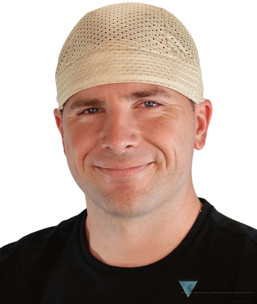 Air Flow Skull Caps - Ultimate Comfort Ventilation and Breathability - Tan on Tan Stretch Mesh Skull Caps