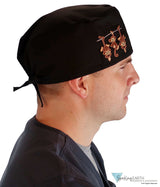 Embellished Surgical Scrub Cap - Black Cap with Three Monkeys Patch - Surgical Scrub Caps - Sparkling EARTH