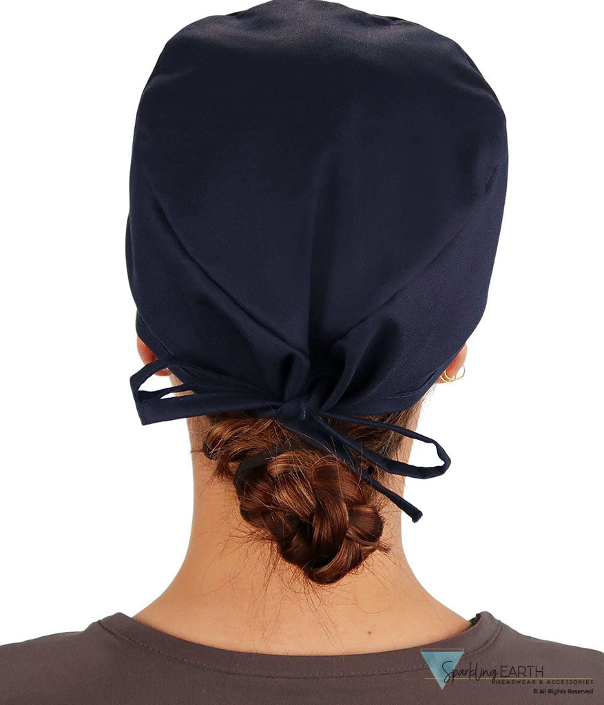 American-Made Cotton Surgical Scrub Cap with Unique Flair - Navy Cap with Heart Stethoscope Patch Surgical Scrub Caps