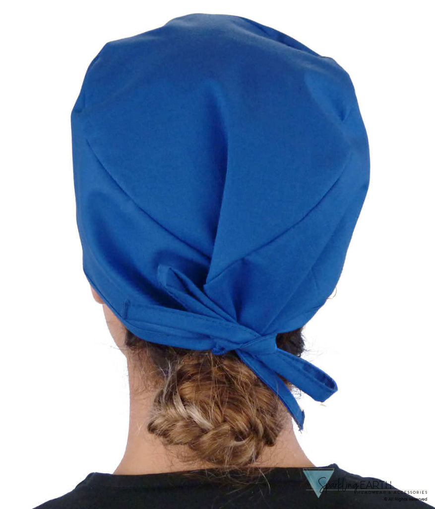 American-Made Cotton Surgical Scrub Cap with Unique Flair - Royal Blue Cap with Blue Butterfly Patch Surgical Scrub Caps