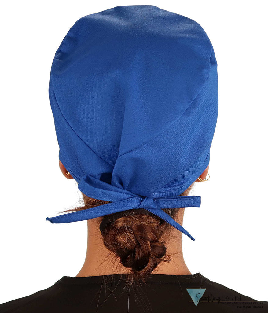 American-Made Cotton Surgical Scrub Cap with Unique Flair - Royal Blue Cap with Heart Stethoscope Patch Surgical Scrub