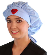 Embellished Banded Bouffant - Sky Blue Banded Bouffant with Medical Heart Patch