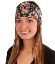 Chop Top Biker Style Headbands - Sugar Skulls with Rhinestones (Imported)