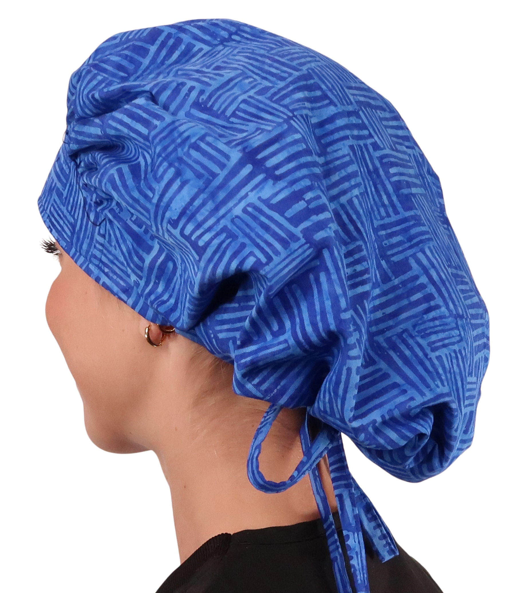 Stylish American Made Banded Bouffant Ponytail Scrub Cap - Dream Me Blues Banded Bouffant Surgical Scrub Caps