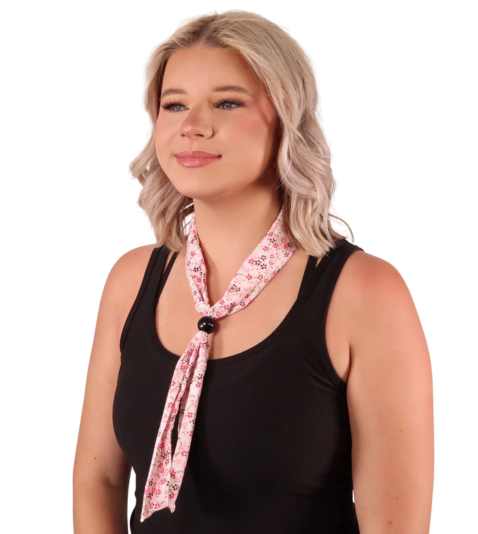 Reusable Cooling Neck Tie - Small Daisies Pink Red & White on Pink NECK COOLING TIES