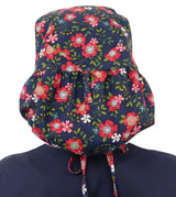 Big Hair Ponytail Surgical Scrub Cap - Perfect Scrub Cap for Long Hair - Precious Primrose on Navy