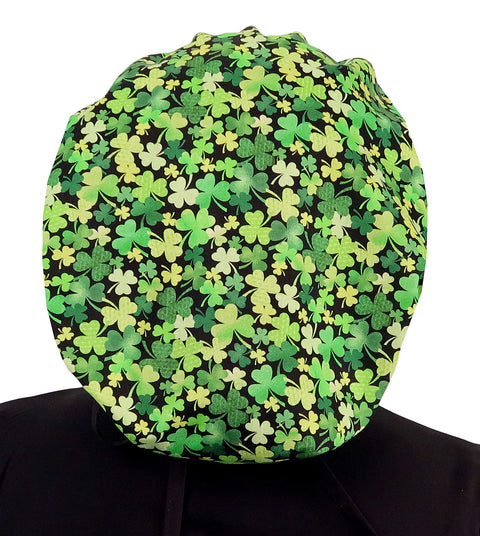 Banded Bouffant Surgical Scrub Cap - Clover Clusters with Black Ties