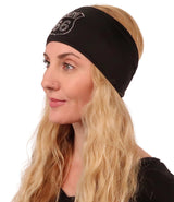 Embellished Stretch Headband - Black Headband with Route 66 Rhinestone Design