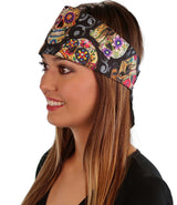 Chop Top Biker Style Headbands - Sugar Skulls with Rhinestones (Imported)