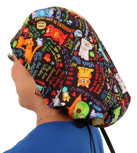 Banded Bouffant Surgical Scrub Cap - PURRfect Kitties with Black Ties