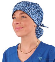 Banded Bouffant Ponytail Scrub Cap - Baby Blue Buds Surgical Caps